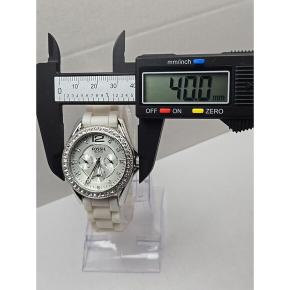 Fossil Riley Womens 40mm Watch White Silicone Glitz Bezel Quartz New Battery WR - Picture 5 of 10